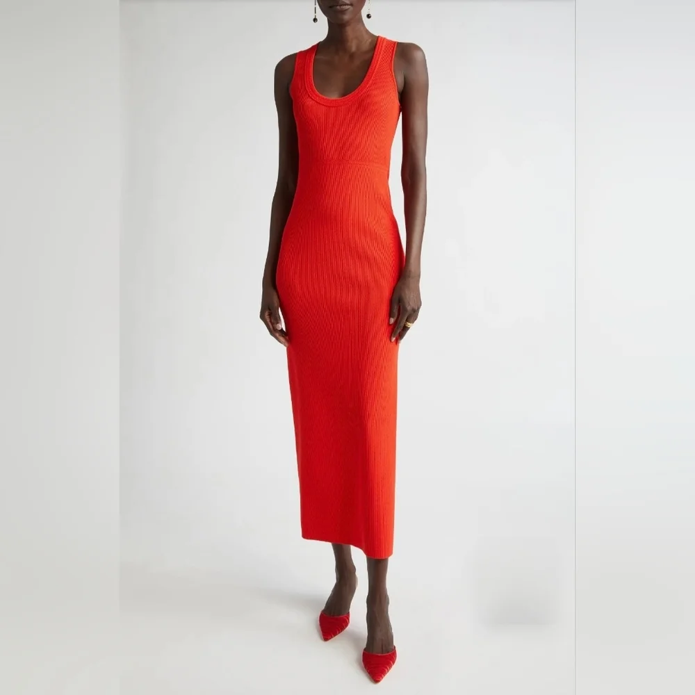 st john red evening dress St. John Evening Cut-Out Wool Gown